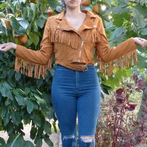Sold out rare! Faux Suede Fringe Moto Jacket
